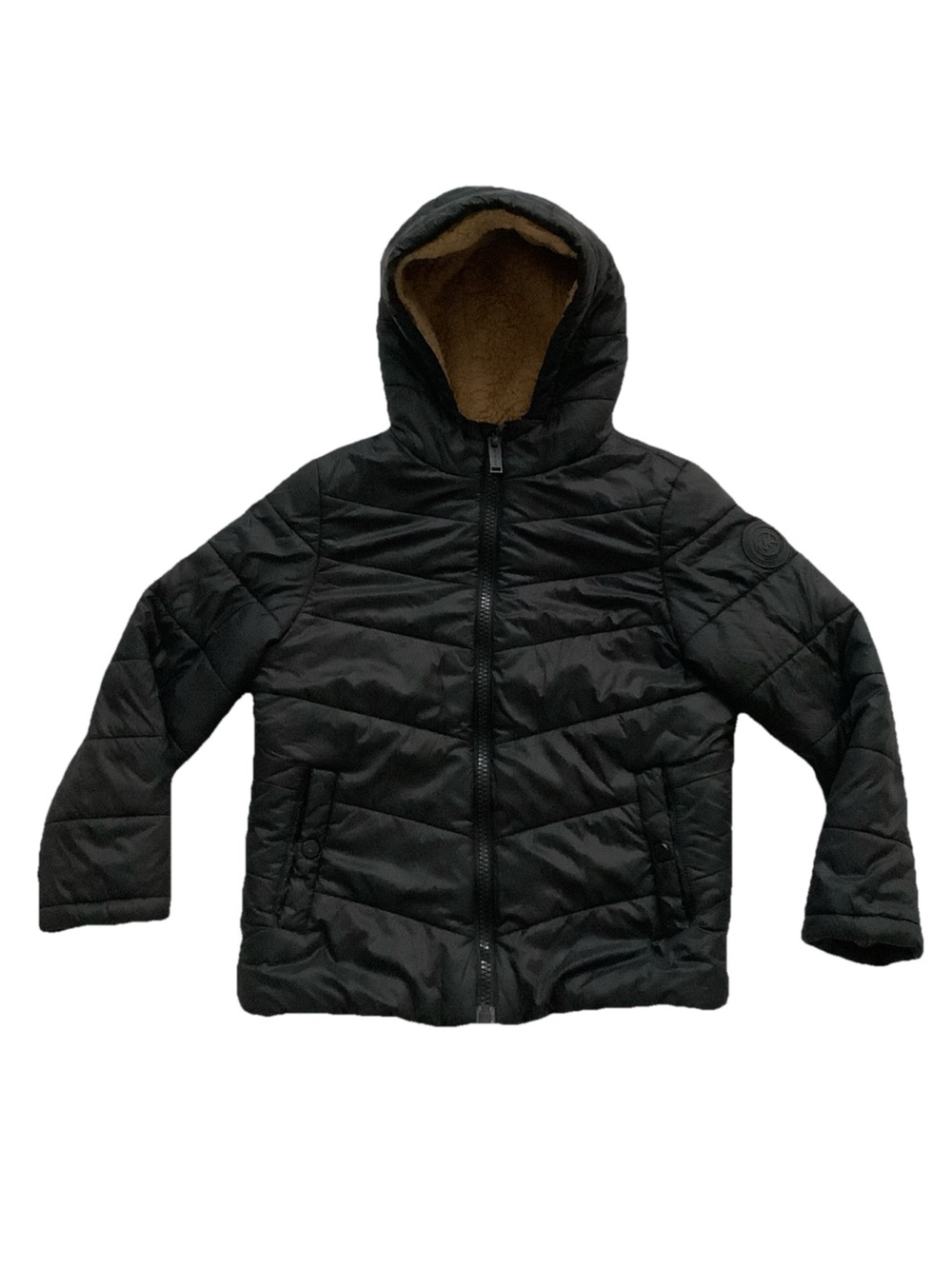 Michael Kors Black Puffer Jacket with Brown Sherpa Hood Size: 8